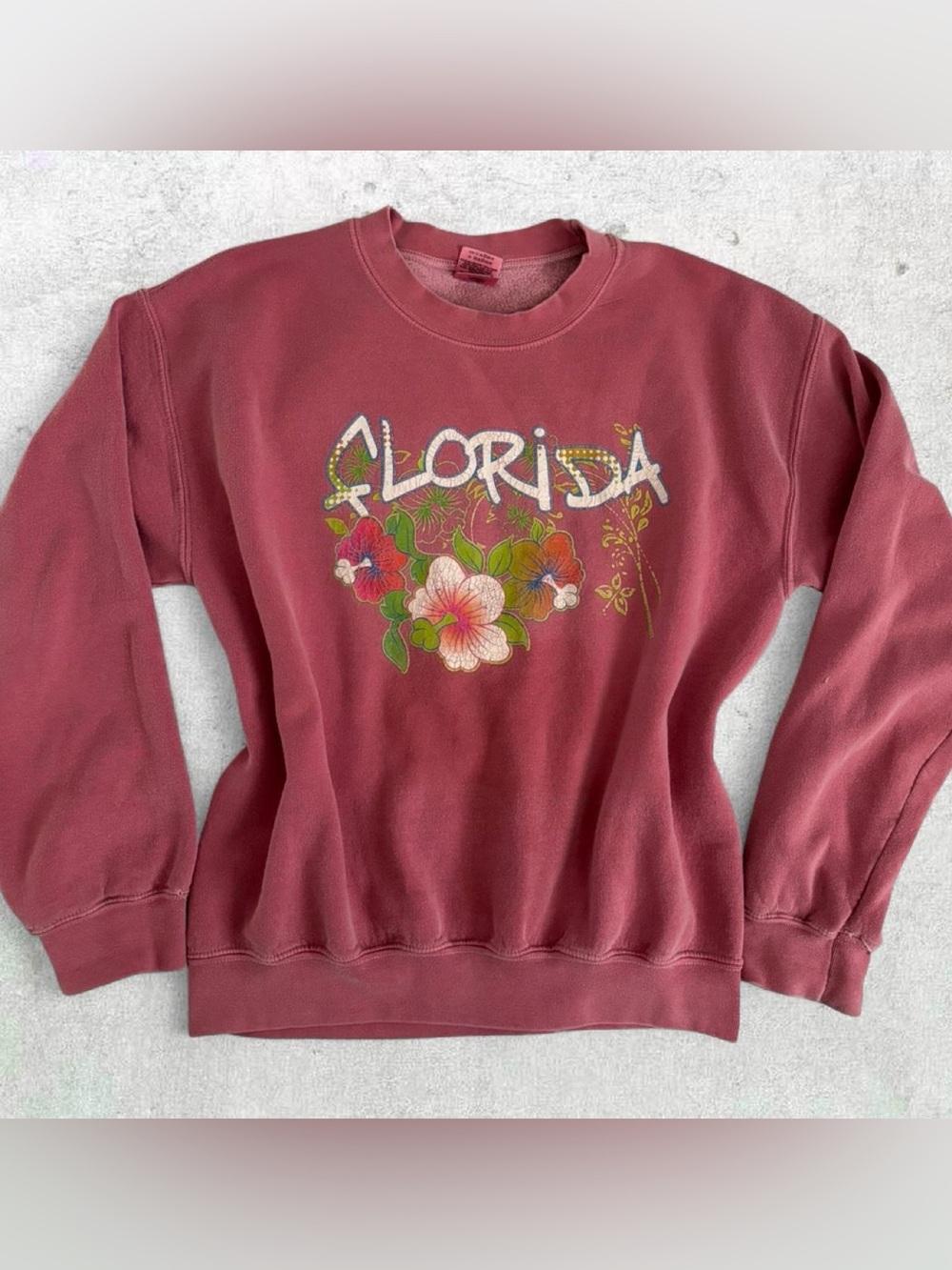 Y2K/Vintage Pink Florida Floral Crewneck Sweater